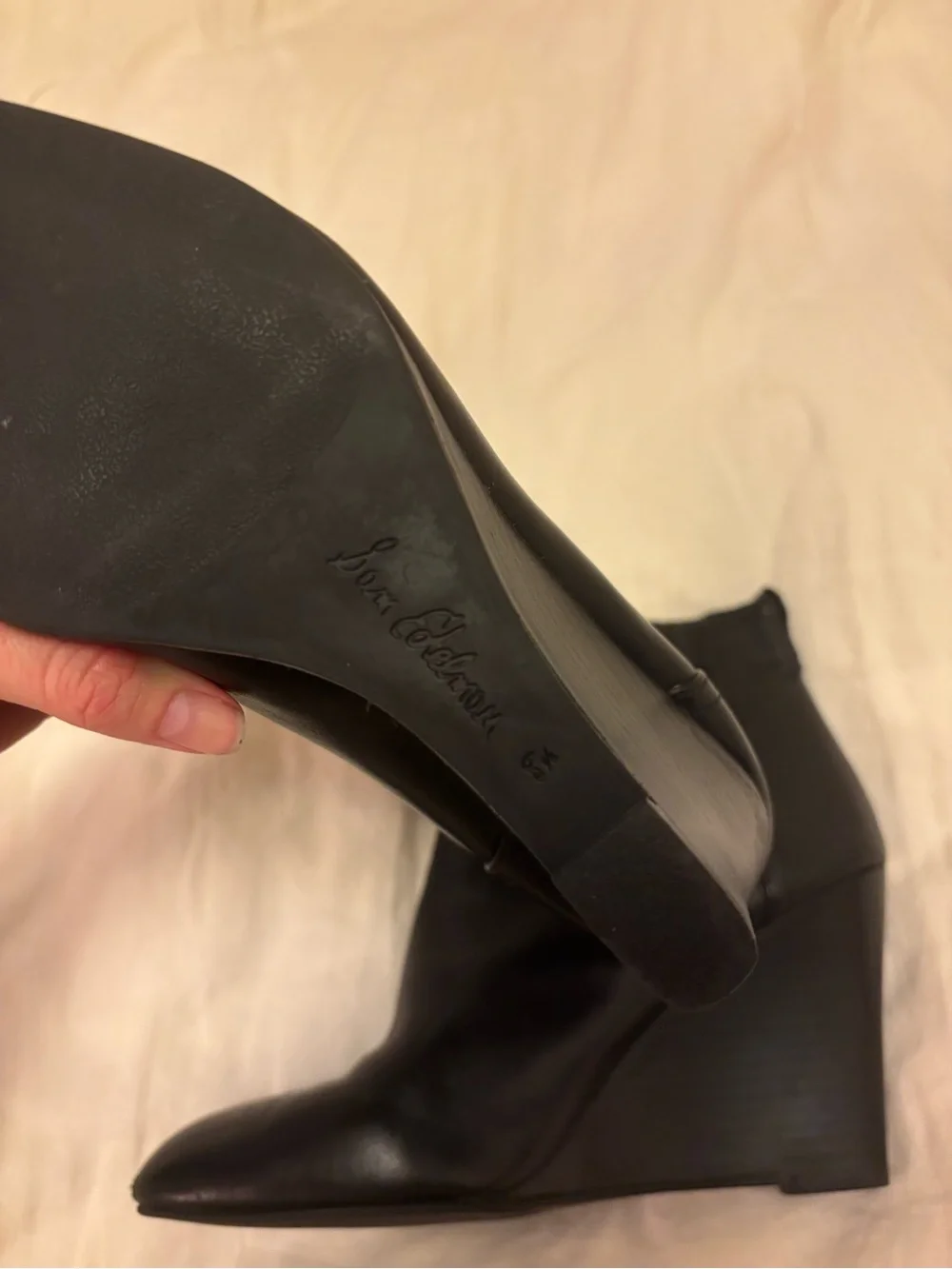 Sam Edelman Gillian Black Leather Wedge Ankle Boot
